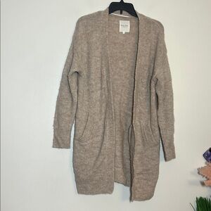 Part Two Wool Alpaca Blend Fuzzy Beige Brown Eitona Long Cardigan Sweater Small